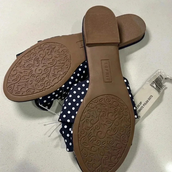 Esprit Sandals Size 10 Flats Navy with White Polka Dots - Picture 2 of 6